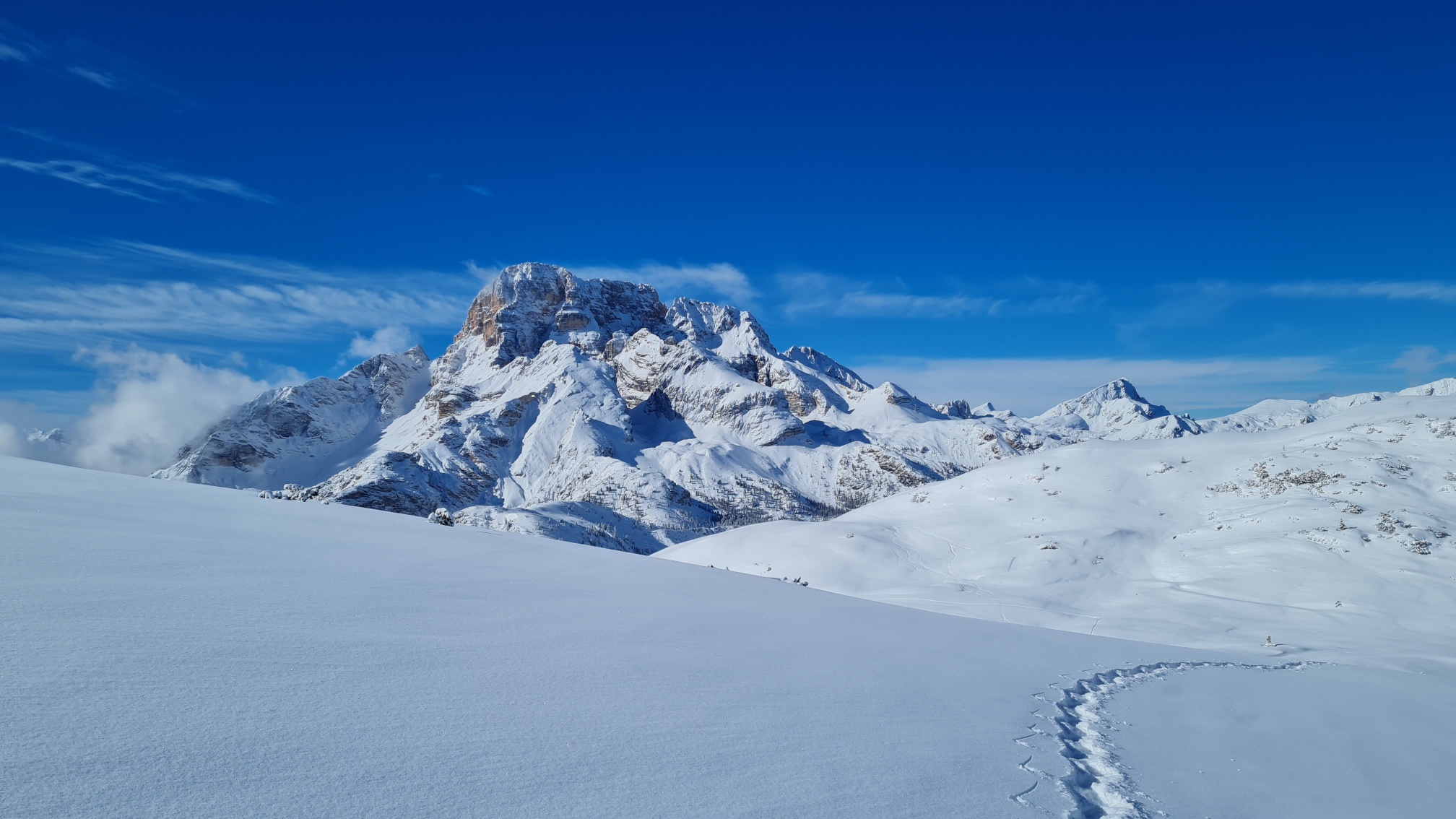 Winterwanderung Strudelkopf - Blick auf Hohe Gaisl